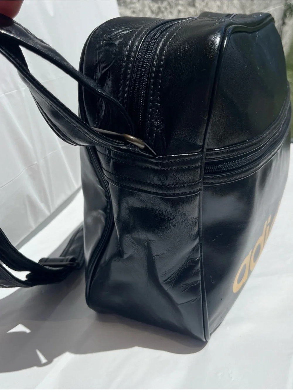 adidas Black and Gold Trefoil Messenger Bag
